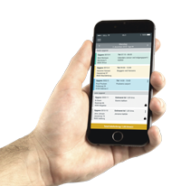 Hånd holder smartphone med planlægningsapp åben